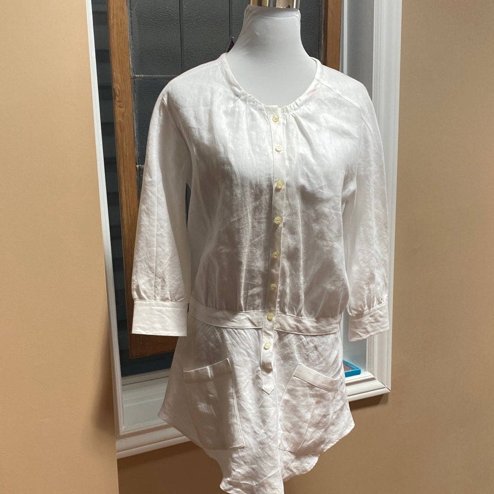 Allen Chic White 100% linen Blouse